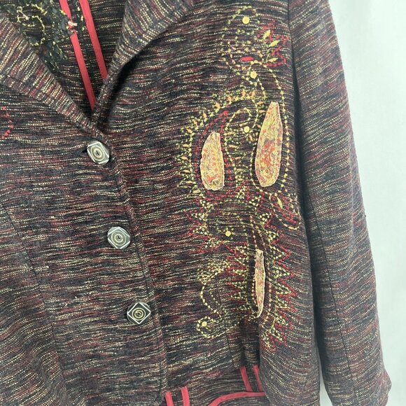 April Cornell Burgundy Blazer w/ Fabric and Sequin Embellishments Womens Size S - Picture 2 of 9